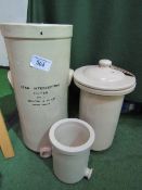 Large ceramic 'Germ Intercepting Filter' by Doulton & Co & the bottom of a chemical filter