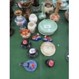 Qty of collectable china including lustre ware & 3 Chinese celadon dishes