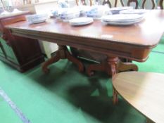 Mahogany extending dining table on twin pedestal supports & 2 leaves, 42" x 68" x 24" x 30" high