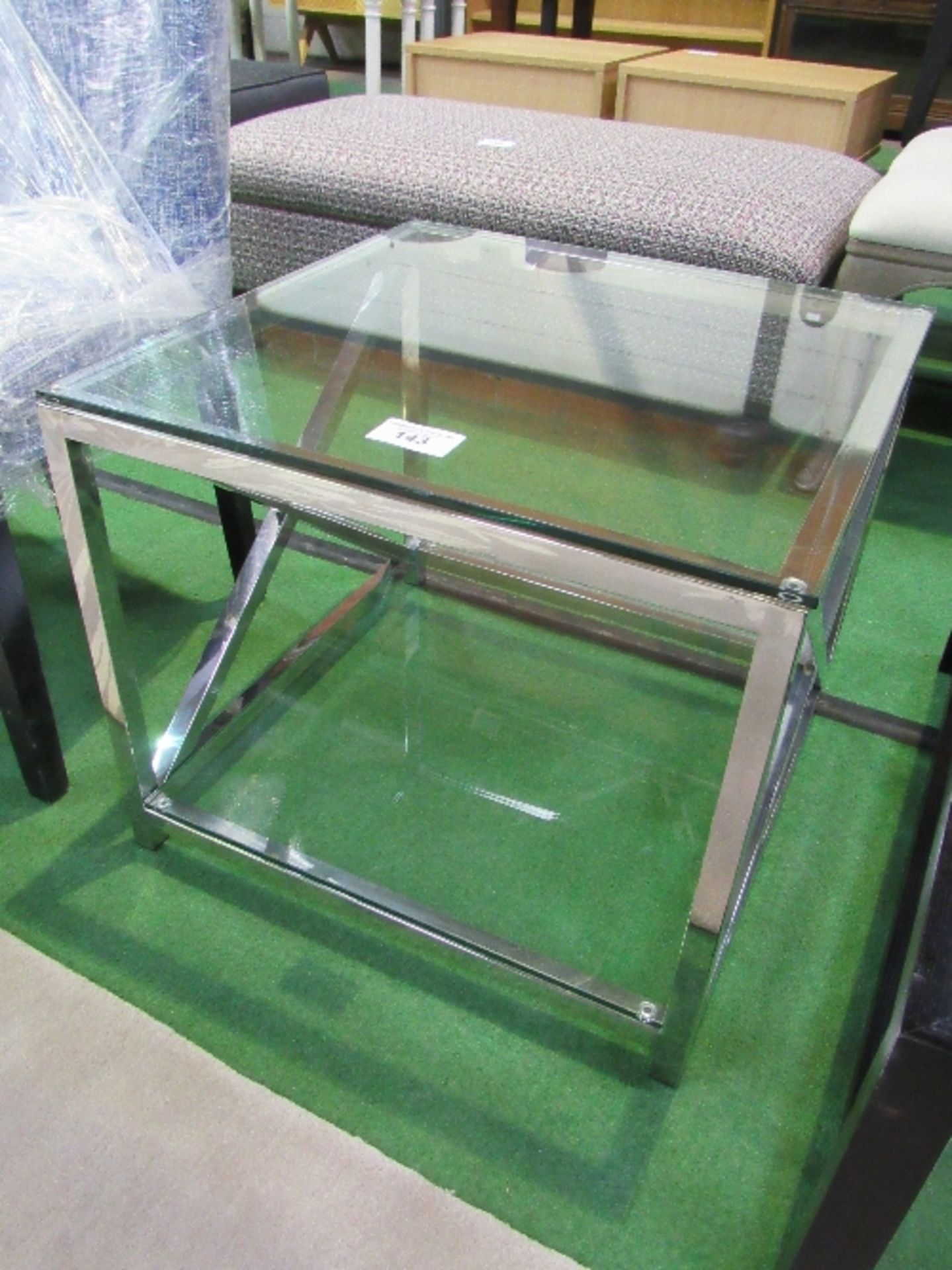 Glass & chrome low table with glass shelf beneath, 24" x 24" x 20" high - Image 3 of 3