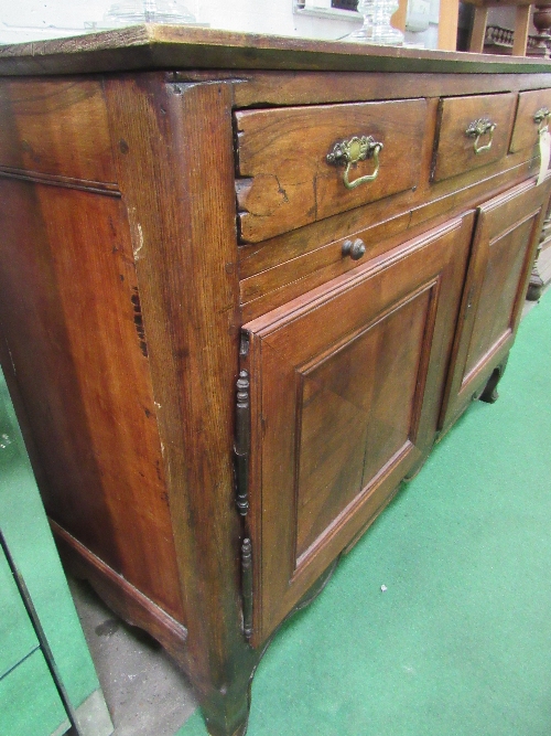 Continental fruit wood sideboard of 3 frieze drawers above preparation slide over double cupboard on - Image 3 of 4