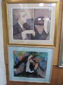 2 framed & glazed prints of a violinist, by Barbara A Wood