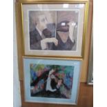 2 framed & glazed prints of a violinist, by Barbara A Wood