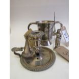 Old Sheffield plate two-handled one pint measure, marked 'Oldham Maker Nottingham' to base, height