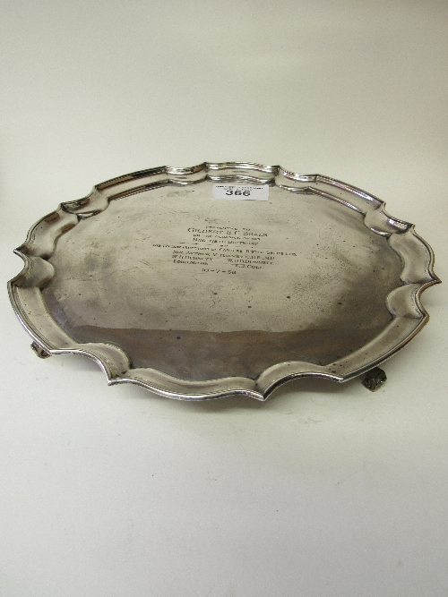 Circular silver presentation tray with pie crust edge, engraved 'Presented to Gilbert E C Beale on - Image 4 of 4
