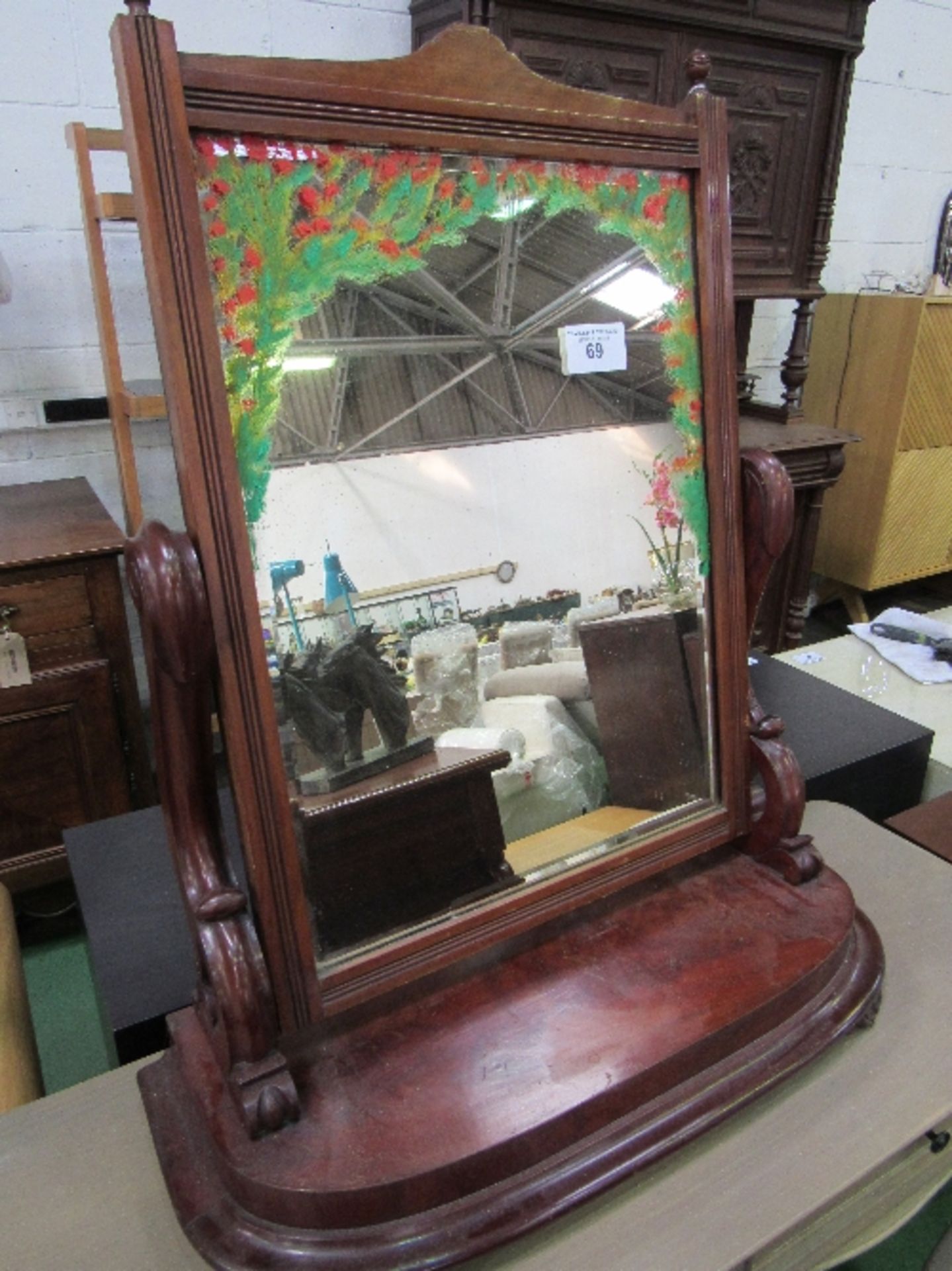 Large Victorian toilet mirror with scroll supports