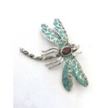 Silver Mayfly brooch set with enamel, marcisite & garnet