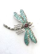 Silver Mayfly brooch set with enamel, marcisite & garnet