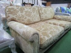 Large gold/cream upholstered sofa, 72" x 41" x 31"