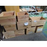 10 wooden wine cases. Price guide £40-60.