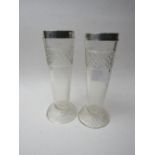 Pair of Art Deco style crystal glass specimen vases with hallmarked silver collars. Price guide £