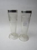 Pair of Art Deco style crystal glass specimen vases with hallmarked silver collars. Price guide £