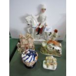 4 mixed pieces of Victorian Staffordshire china. Price guide £50-60.