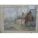 Gilt framed & glazed village scene signed Albert Procter & framed & glazed watercolour by Anna O'
