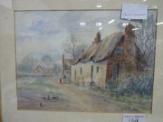 Gilt framed & glazed village scene signed Albert Procter & framed & glazed watercolour by Anna O'