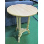 3 pine circular tables, 41cms diameter, 57cms height. Price guide £10-20.