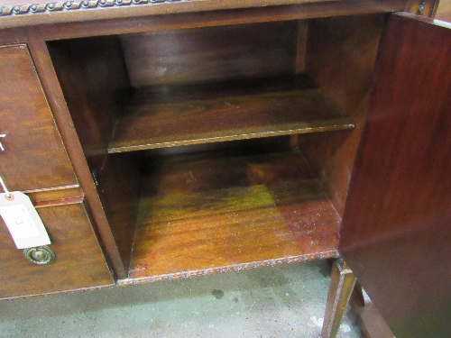 Mahogany sideboard on tapered legs with 2 central drawers, flanked by cupboards, 152cms x 51cms x - Image 3 of 4