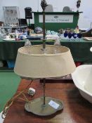 Ornate brass adjustable twin lamp table lamp. Price guide £10-20.