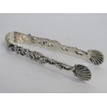 Silver sugar tongs with filigree & scallop shell ends