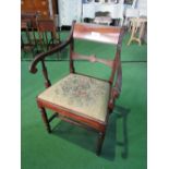 Mahogany drop-in seat carver chair. Price guide £20-30.