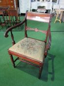 Mahogany drop-in seat carver chair. Price guide £20-30.