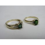 2x 9ct gold rings with central green stones, both size N 1/2, weight 4.4gms. Price guide £40-60.