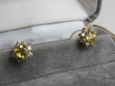 Pair of white & yellow floral set diamond earrings. Price guide £30-50.