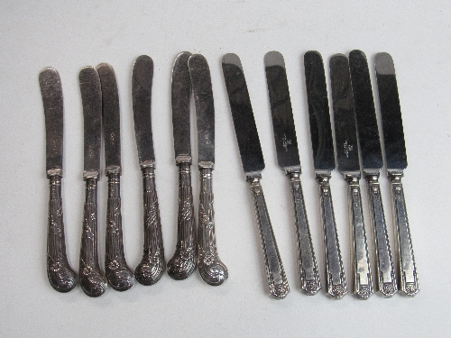 6 silver handled desert knives, Sheffield 1936 & 6 silver pistol-grip handled desert knives, - Image 2 of 2