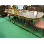 Walnut veneer extending dining table on 2 pedestals, 214cms (extended) x 99cms x 76cms. Price