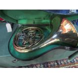 Italian-made large French horn in original hard case. Price guide £50-70.