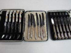 Set of 6 silver handled Mappin & Webb knives, 1949 together with another set with indistinct marks &