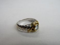 18ct white & yellow gold ring with single diamond, size L 1/2, wt 4.7gms. Price guide £100-150.