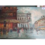 Oil on canvas 'Place de l'Opera' in Paris, signed Seaward. Price guide £20-40.