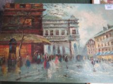 Oil on canvas 'Place de l'Opera' in Paris, signed Seaward. Price guide £20-40.