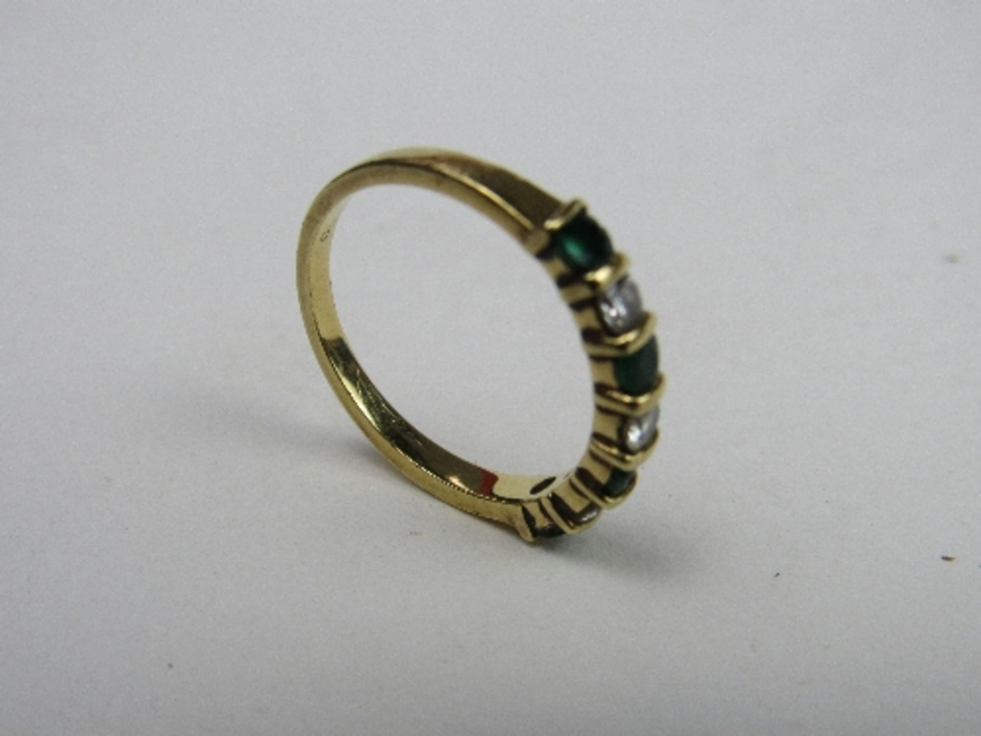 Gold ring set with emeralds & diamonds, weight 2.6gms, size L 1/2. Price guide £40-60. - Image 2 of 2