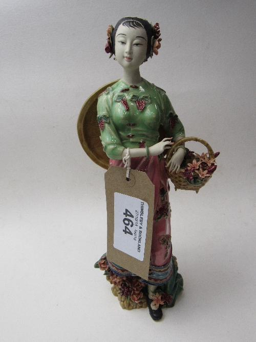 An oriental lady figurine with basket of flowers. Price guide £10-20.