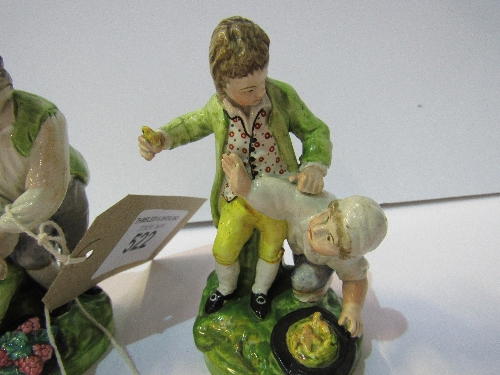 Rare pair of 18th century Staffordshire figures: 2 boys fighting over fruit (tip of thumb missing on - Image 2 of 3