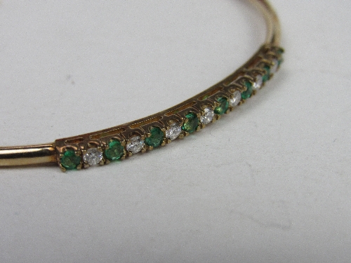 9ct gold bangle with green & diamond stones, weight 5.7gms & a pair of clip-on diamond drop - Image 2 of 3