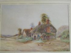 Framed & glazed watercolour 'The Country Cottage' near Great Aloe, signed Ernest Potter, British