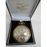 1920's Amida gold plated visible Swiss movement 8-day pocket watch in the form of an 1816 Irish