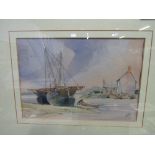 Pair of framed & glazed watercolours of coastal scenes, initialled GH. Price guide £15-20.