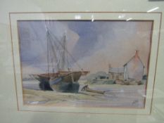 Pair of framed & glazed watercolours of coastal scenes, initialled GH. Price guide £15-20.