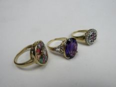3 various 9ct gold rings, all size N, weigth 14.4gms. Price guide £60-80.