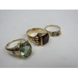 9ct gold ring set with brown stone, size Y, weight 10.9gms, a 9ct gold ring set with very large lime