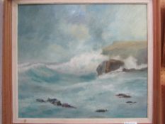 Framed & glazed oil on board 'Storm' signed K Deane Oliver. Price guide £20-30.