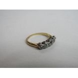 18ct gold & platinum ring set with 5 diamonds, size M, wt 3.2gms. Price guide £100-150.