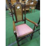 4 oak frame high back dining chairs with cane inset to backs & drop-in seats, together with 2