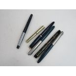 6 fountain pens: 3 Parker Onoto, Sheaffers & Platigmum. Price guide £80-100.