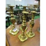 2 brass candlesticks - 'The King of Diamonds' & 2 other brass candlesticks 'The Diamond Princess'