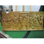 Carved wood panel of Arabic scene, 55 x 123